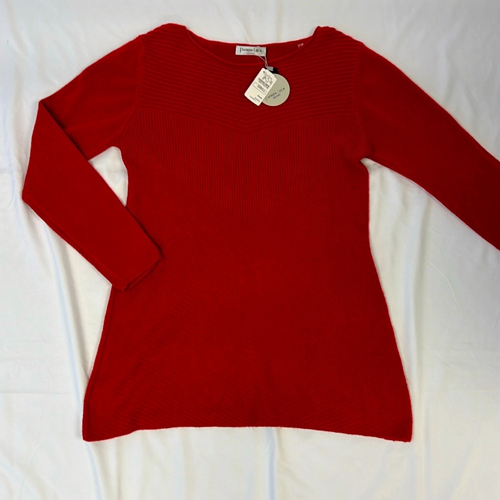 Patricia Luca Long-sleeve Scarlet Red Knit Top Small